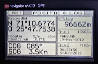 Het GPS Navigator scherm: de Noordkaap!