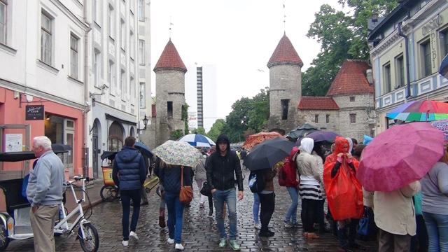 Wandelen in het centrum, met paraplu