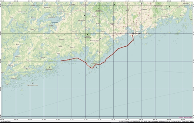 Route Jakobshamn - Helsinki